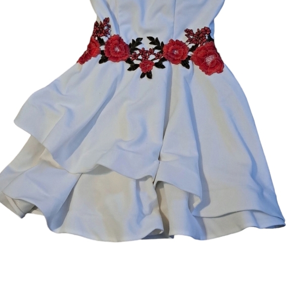 Size 3/4 Short White Strapless Embroidered floral waistband Back zipper. - Picture 2 of 9